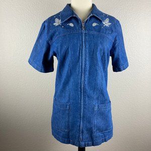Vintage 90s Jaclyn Smith Sport Denim Short Sleeve Bejeweled Tunic - S